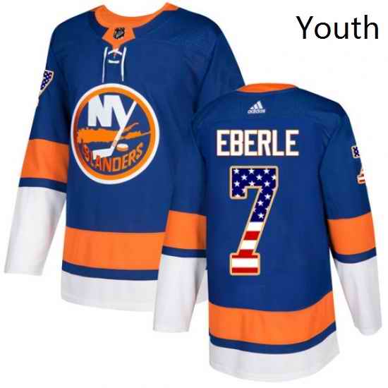 Youth Adidas New York Islanders 7 Jordan Eberle Authentic Royal Blue USA Flag Fashion NHL Jersey